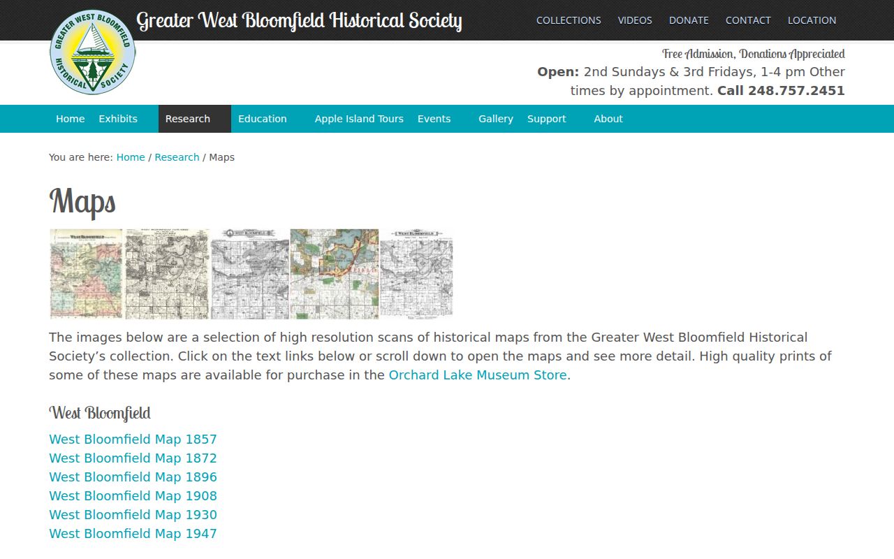 West Bloomfield Township previous residents Greater West Bloomfield Historical Society maps