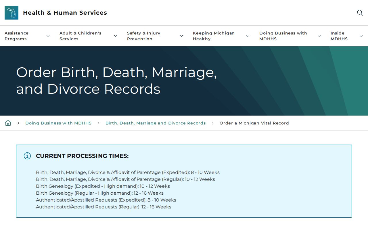 West Bloomfield Township resident lookup Michigan vital-records order page