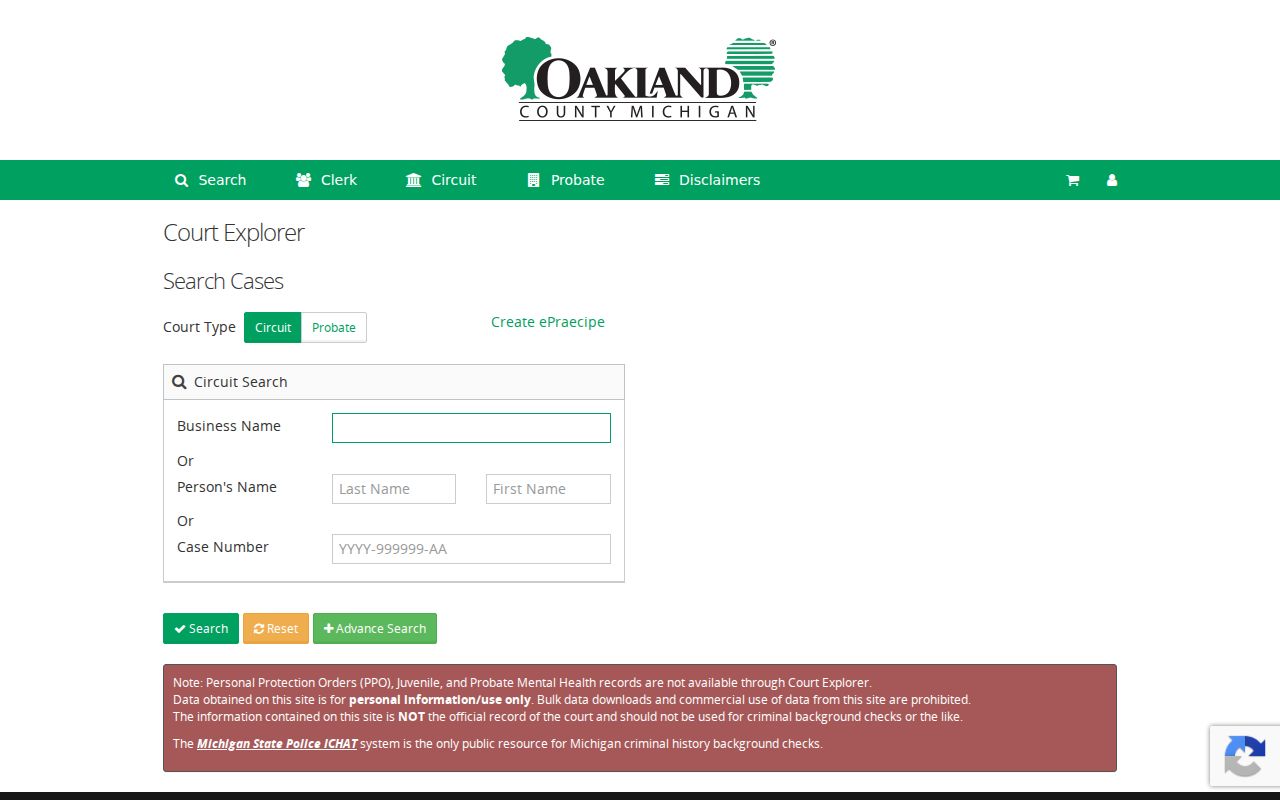 West Bloomfield Township resident lookup Oakland Court Explorer screen