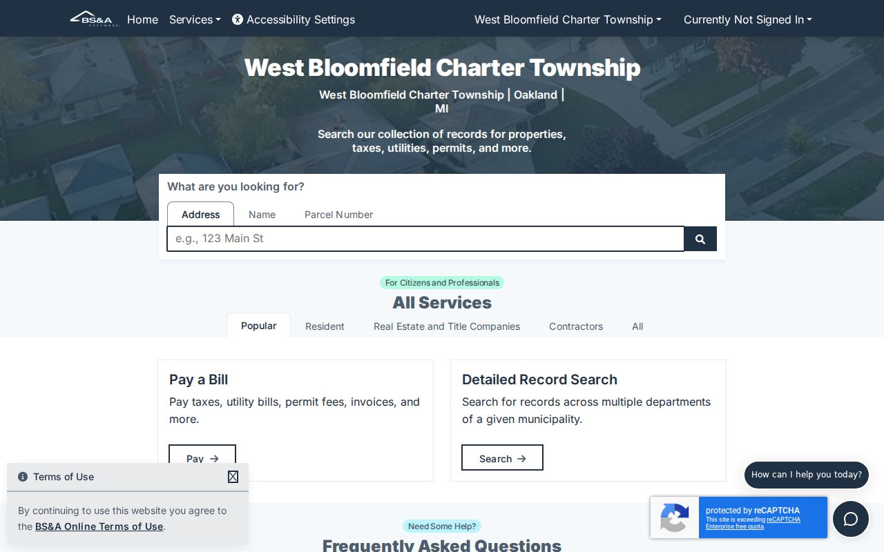 West Bloomfield Township street directory BS&A Assessing Search